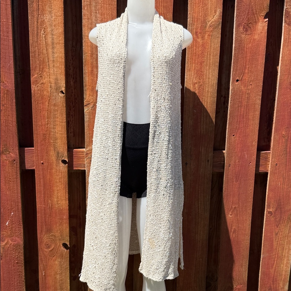 Sans Souci Cream Popcorn Slub Open Knit Longline Duster Vest Medium M